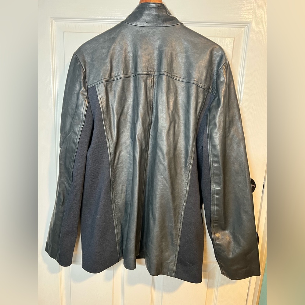 GAP Women Navy Blue Lambskin Leather Field Jacket XXL PLUS pockets - Picture 2 of 5